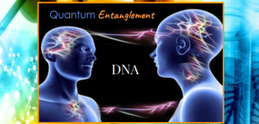A man and woman are facing each other with the word quantum entanglement written above them.