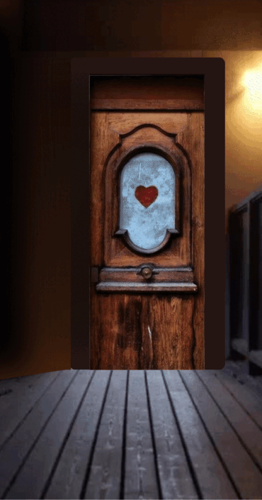 A door with a heart on the window.